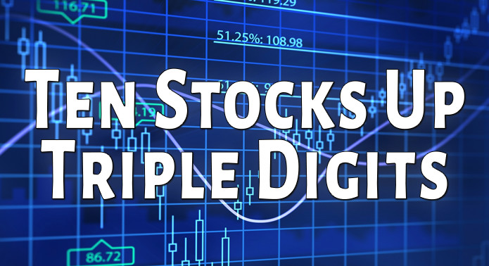 10 Stocks Up Triple Digits Today: DBMM, ZPLSQ, PSWS, SAVW, DPER, SGLN, YRLFF, SVROF, ATRN & GGTHF