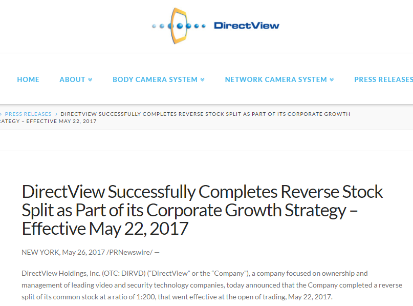 What BS! @DirectViewInc $DIRV $DIRVD Since when is a 1 for 200 Reverse Split a Corporate Growth Strategy?